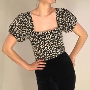 NWT Free People leopard print puff sleeve top